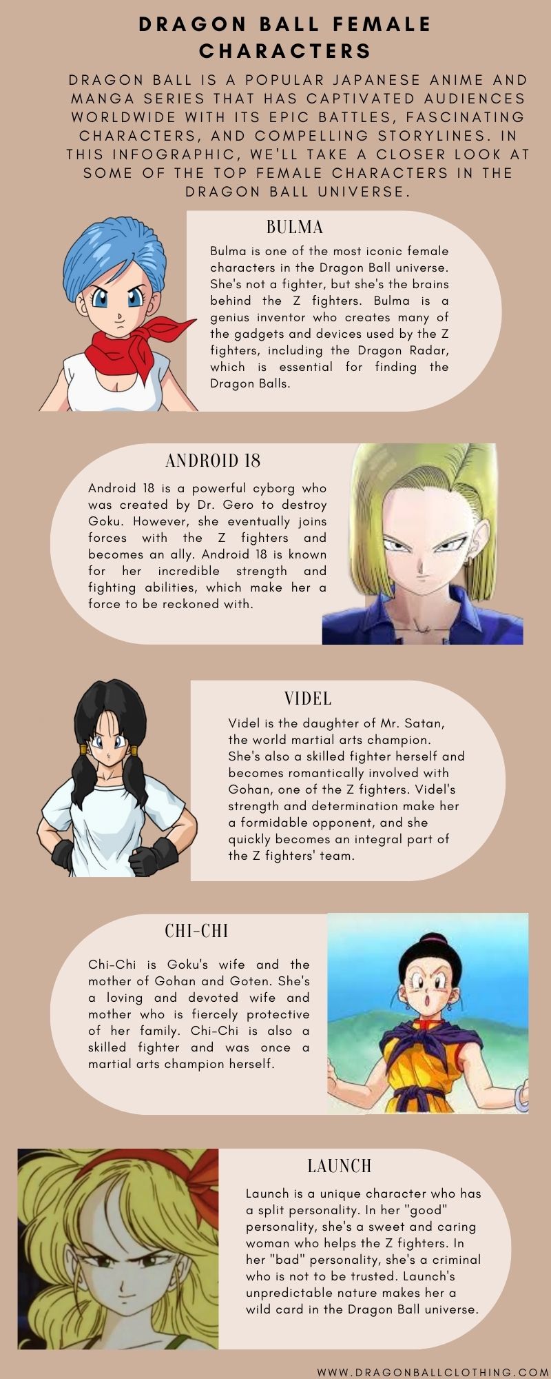 dragon ball female characters infographic