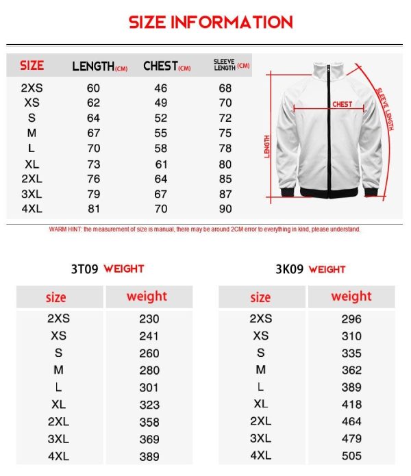 Dragon Ball Z Goku Jacket Coat Fashion size chart