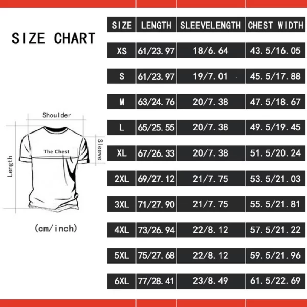 Dragon Ball Z vegito Streetwear Tshirt size chart