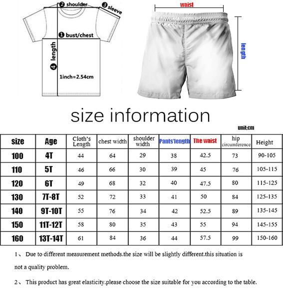 Summer New Fashion Dragon Ball T-shirt Shorts 2 Piece Sets Kids amazon size chart