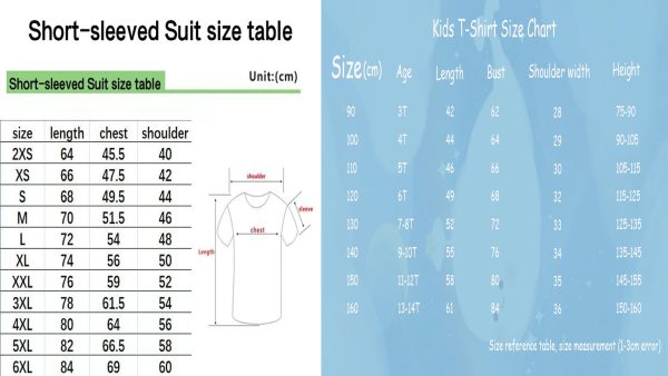 Dragon Ball Z New Summer Fashion 3D Print T-shirt size chart