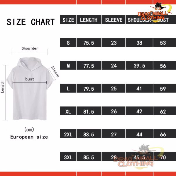 Dragon Ball Z Amazing Majin Vegeta T Shirt size chart